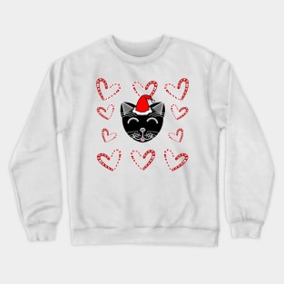 Happy Cat Candy Cane Hearts (Black Cat) Crewneck Sweatshirt